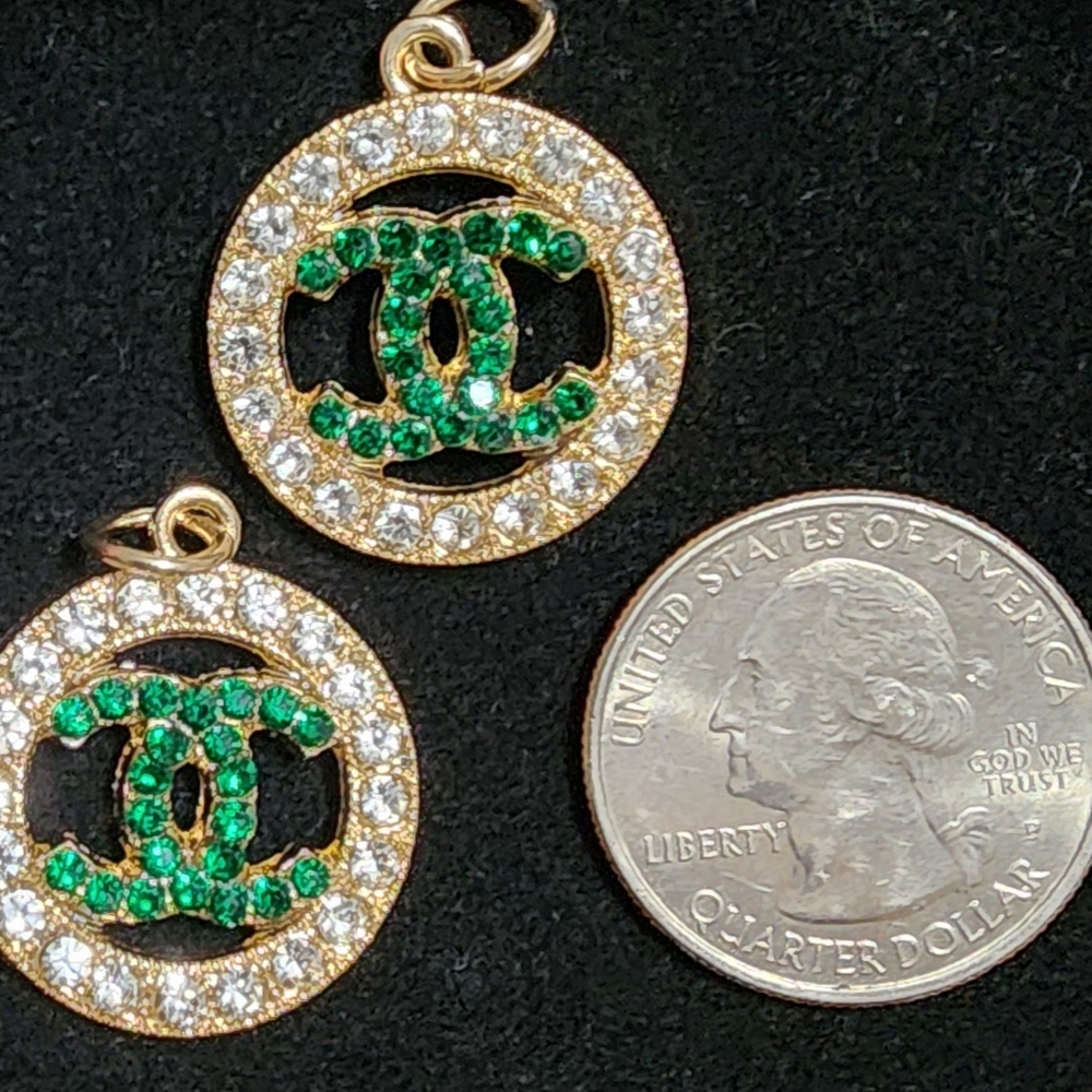 Gold-Tone Green Crystal Interlocking Pendant